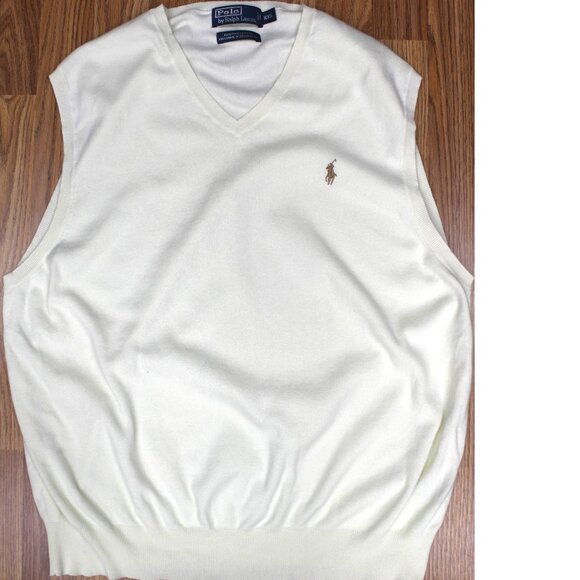 POLO RALPH LAUREN 100% PIMA COTTON KNIT SWEATER VEST CREAM Sz 2X-LARGE, XXL - Picture 1 of 4